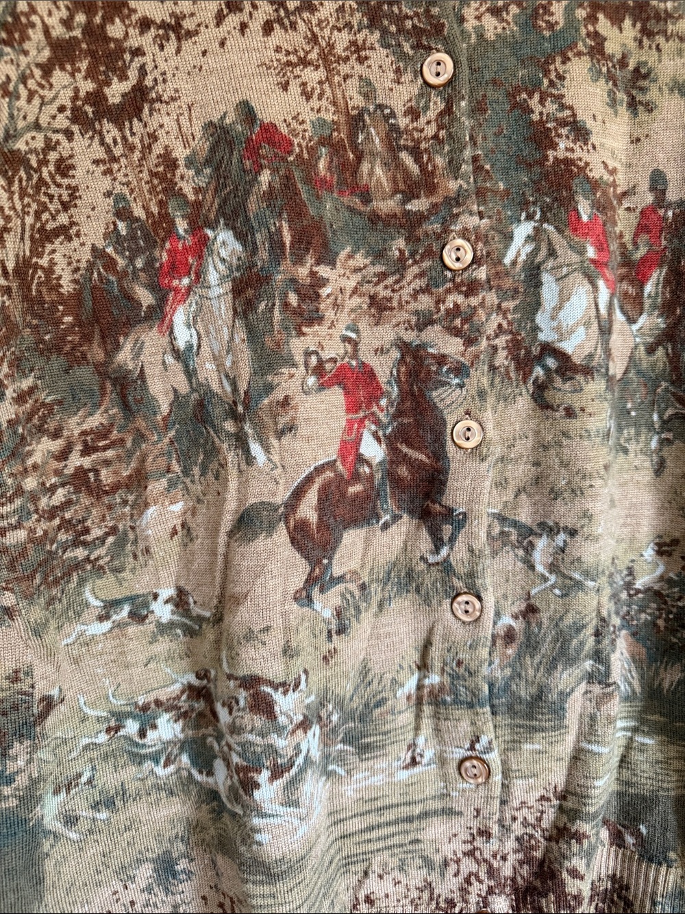 Vintage Pendleton Equestrian Fox Hunt Toile Knit Cardigan Sweater Merino Wool M - Picture 2 of 6